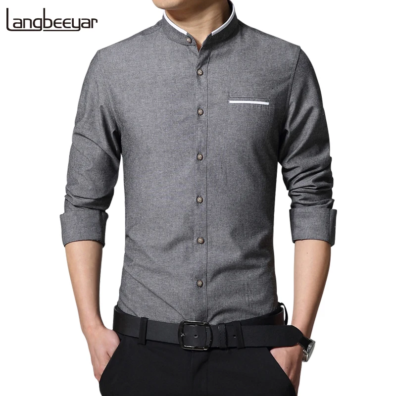 

New Fashion Casual Men Shirt Long Sleeve Mandarin Collar Slim Fit Shirt Men Korean Business Mens Dress Shirts Men Clothes M-5XL