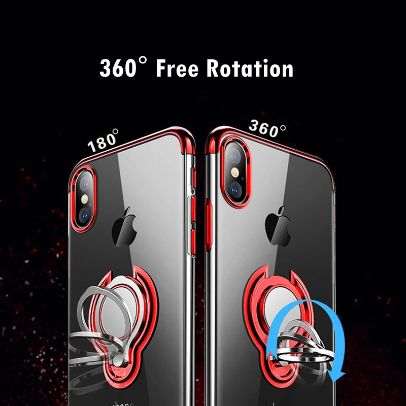 LONTENFY Ultra Thin Transparent Phone Case For iPhone XS MAX XR X 8 7 6 6S Plus Car Magnetic Finger Ring Holder Cover Coque | Мобильные
