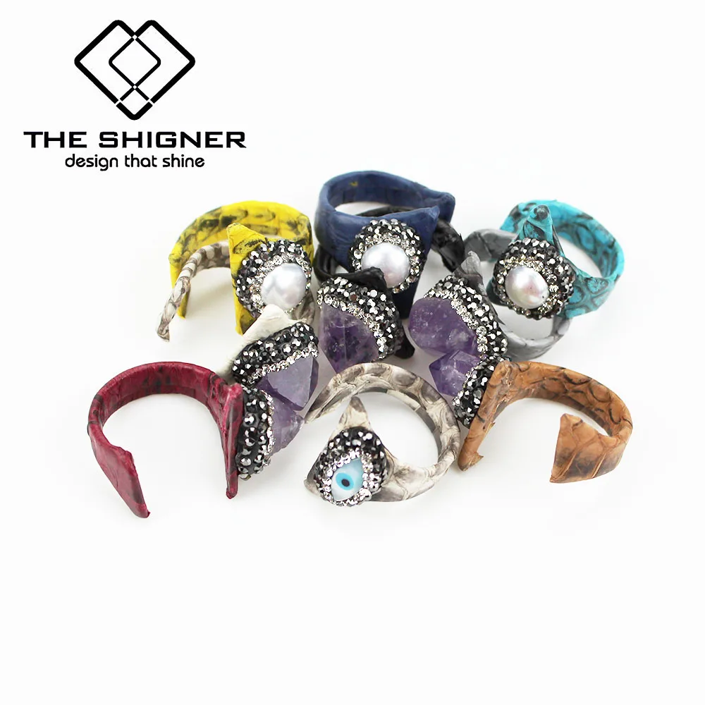 Кожаные ювелирные изделия с узором питона кольца из кожи змеи натуральный