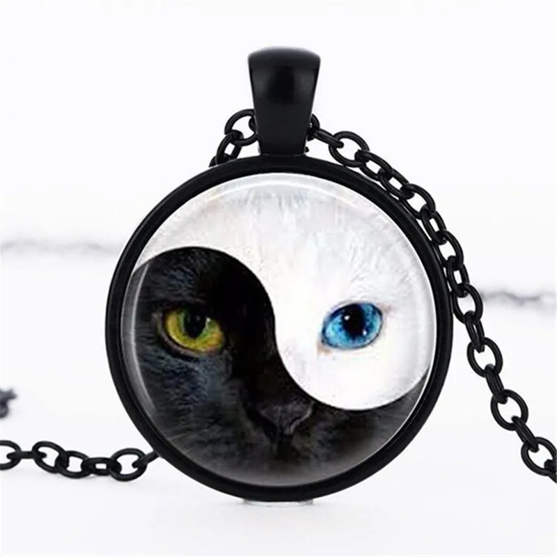 Лидер продаж! Винтаж Два кота Цепочки и ожерелья Стекло кулон Инь Ян следствия