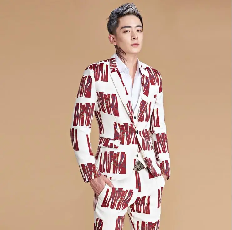 

Singer star style stage personalized printing clothing for men groom suit 2020 mens wedding suits costume formal dress england