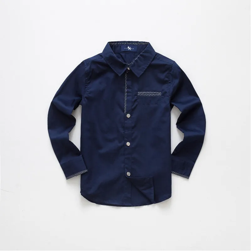 Dark blue TZCZX-3025 акция, Детские рубашки для мальчиков европейский и американский стиль, хлопок, однотонные рубашки для детей от 4 до 6 лет - Цвет: Dark blue
