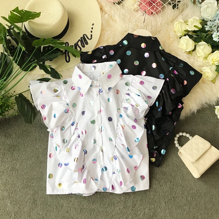 Блестками Dot Футболка с принтом женственная блузка Для женщин рукавами