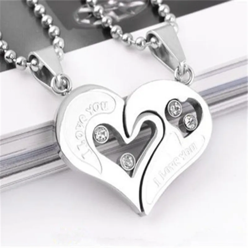 Ожерелье для пар мужчин и женщин кулон с любовной строчкой пазл двумя сердечками
