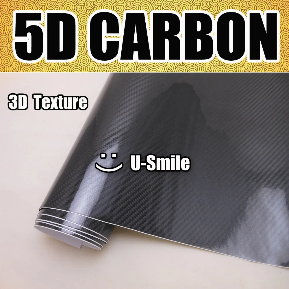 

Premium High Glossy Black 5D Carbon Fiber Vinyl Wrap Film Bubble Free For Car Styling