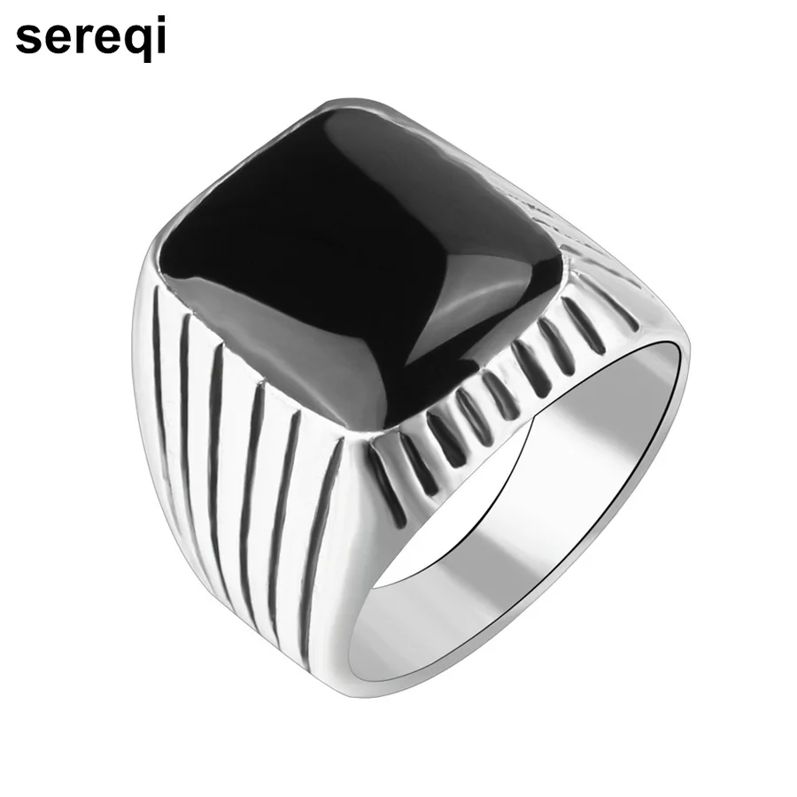 Sereqi Для женщин покрытием Серебряные кольца инкрустированные черный кристалл