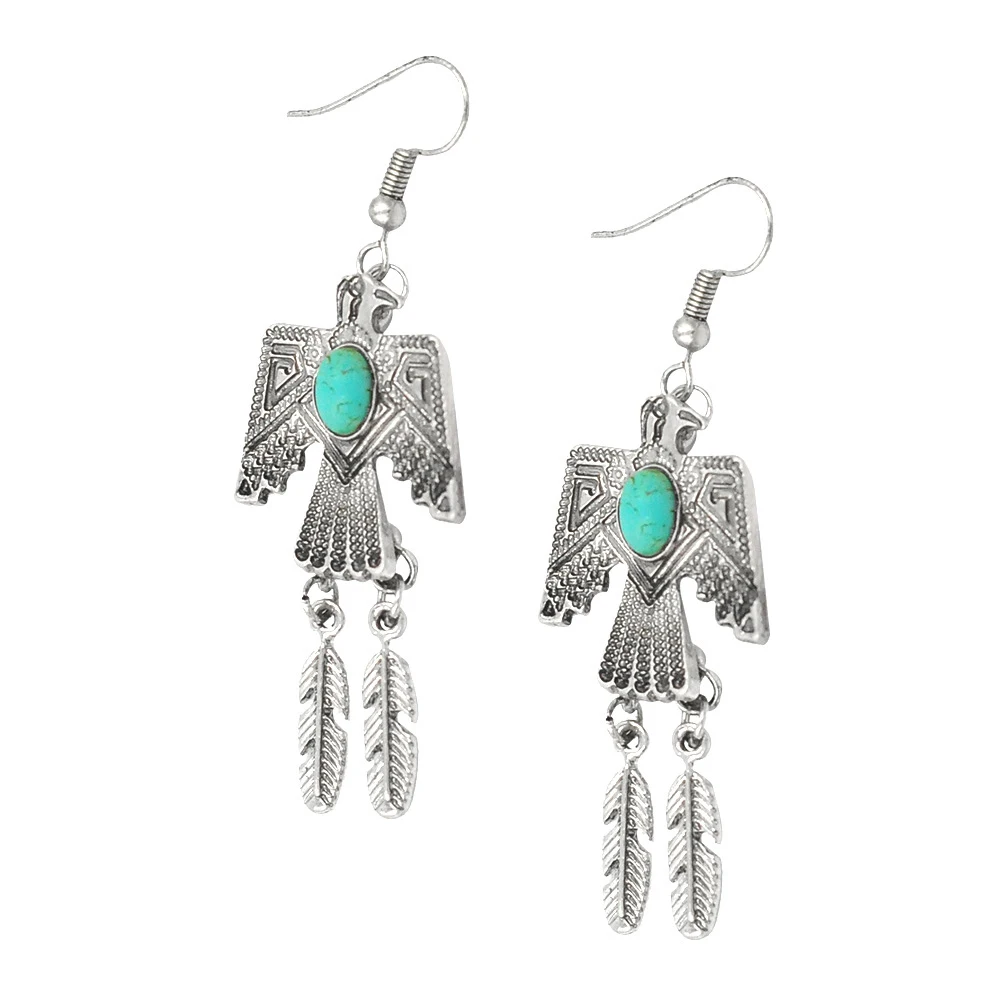 Banny Pink Indian Tibetan Tribal Eagle Pendant Dangle Earrings For Women Gyspy Statement Drop Earrings Stone Peace Bird Earrings