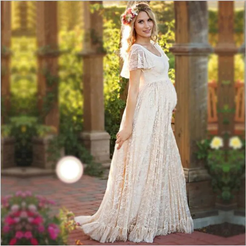 Plus Size Maternity Dresses For Photo Shoot Fashion Lace Gown Dress Women Pregnancy Clothes Photography Prop QV889 | Мать и ребенок