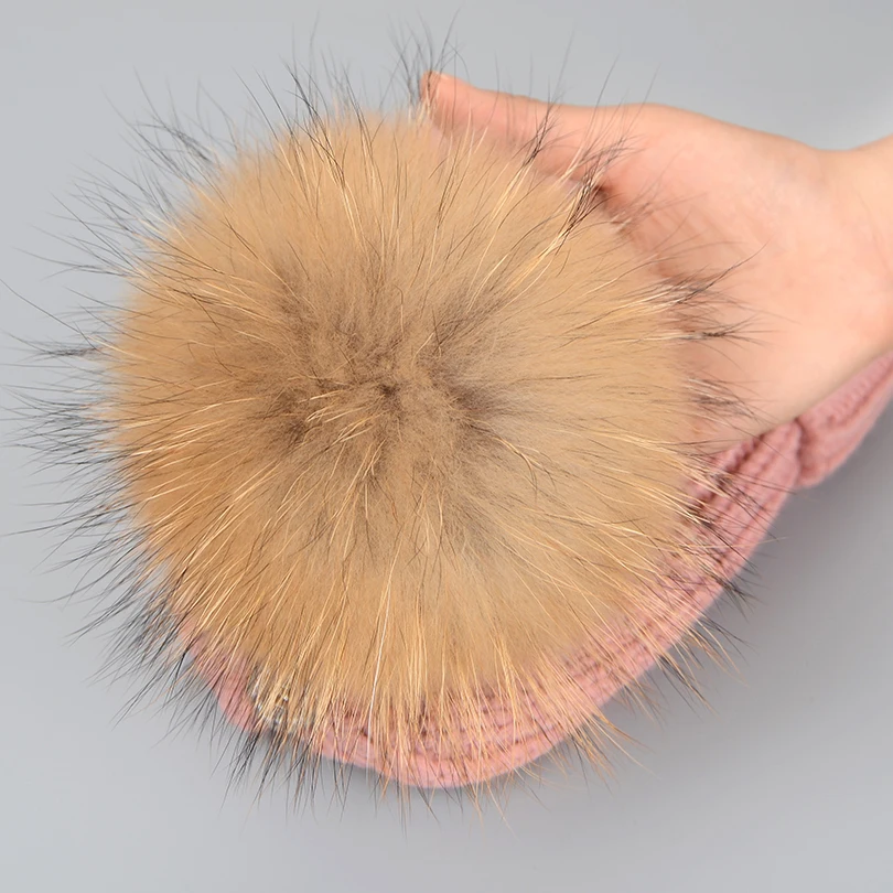 Женская шерстяная шапка из меха енота колпачок для помпонов Высококачественная