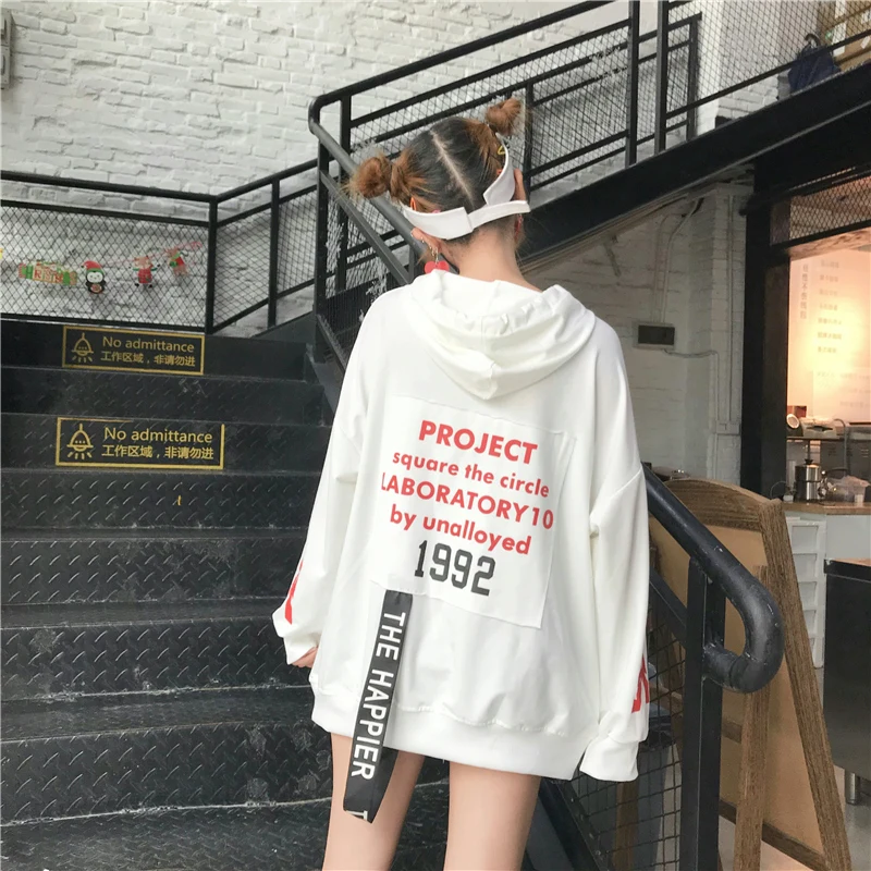 Повседневные свободные толстовки с надписью в Корейском стиле Kawaii милые женские