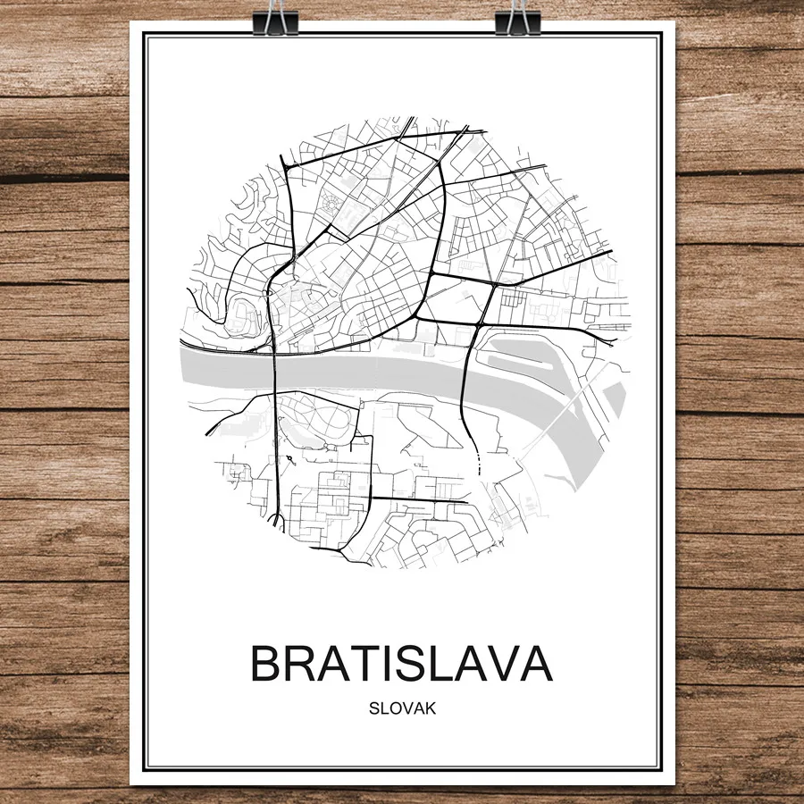 BRATISLAVA Карта мира, города, улицы, Таиланд, принт, плакат, бумага с абстрактным покрытием, бар, кафе, гостиная, домашний декор, наклейка на стену, 42x30 см - Цвет: BRATISLAVA