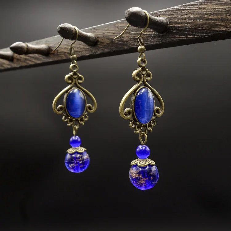 Винтажные этнические стеклянные ювелирные изделия Висячие серьги модные
