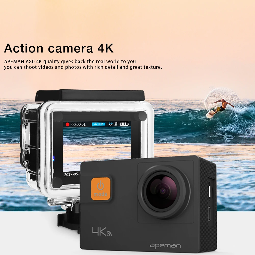 Apeman 4 К действие Камера A80 PRO Wi Fi Action Cam Full HD подводный Водонепроницаемый Спорт
