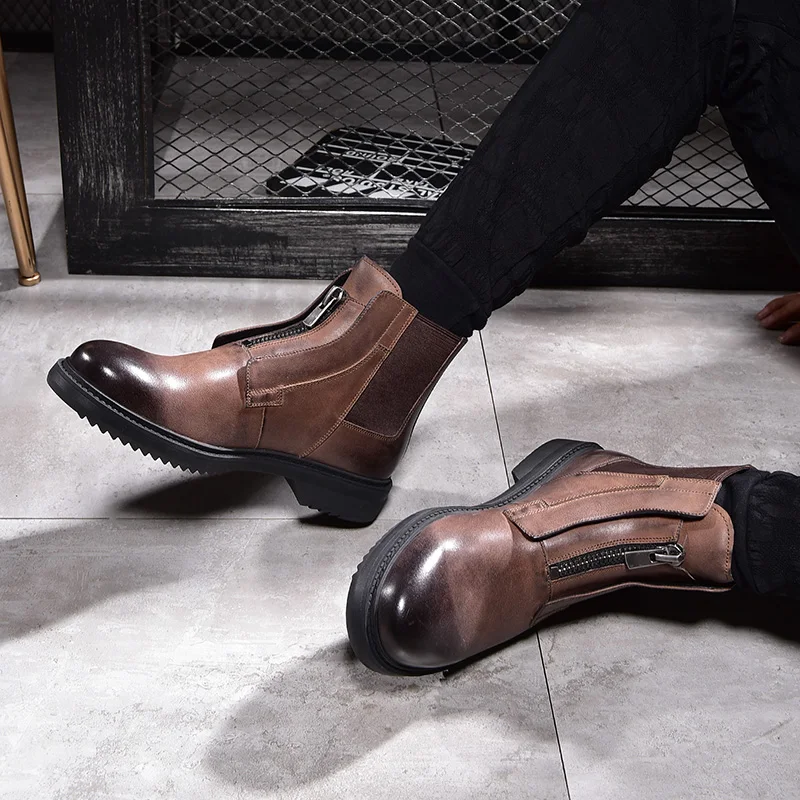 Мужские высокие ботинки из 2018 натуральной кожи повседневная кожаная обувь для