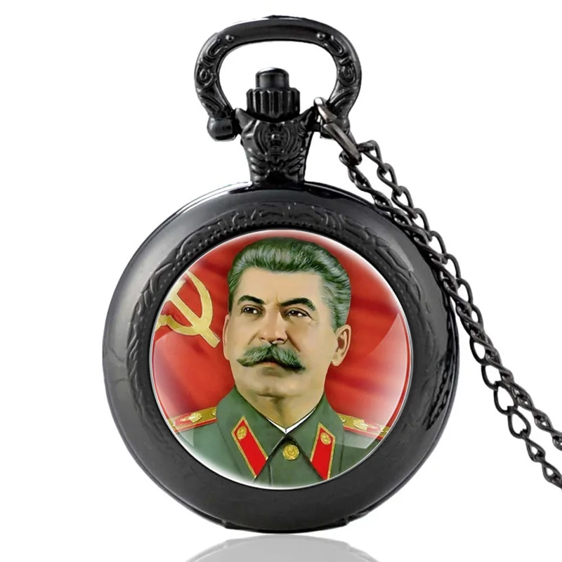 P722-Black Антикварные советские герои Сталин кварцевые карманные часы винтажные для мужчин и женщин бронзовая подвеска ожерелье Подарки - Цвет: P722-Black