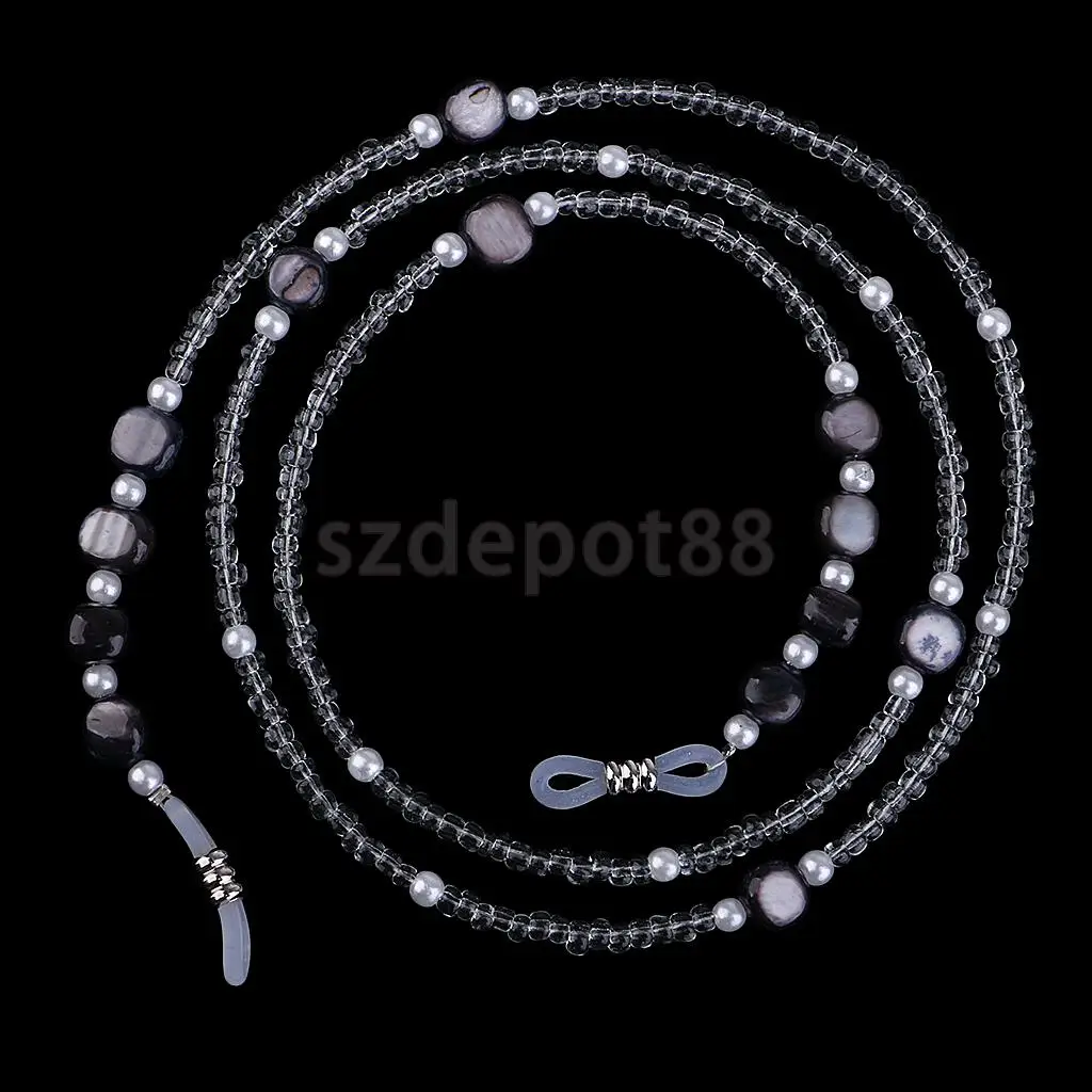 Black Противоскользящая цепочка с бусинами, держатель для очков, ожерелье, цепочка для очков, шнур для шеи, черный/белый/желтый - Цвет: Black
