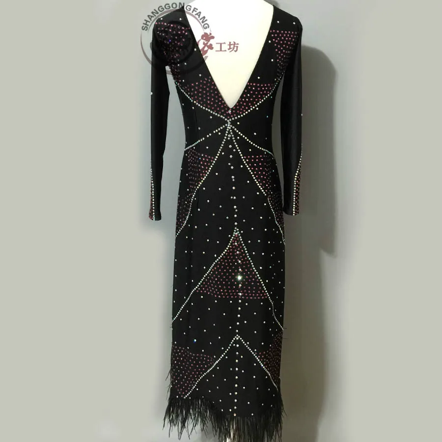 Женский костюм для латинских танцев платье с перьями A82 S-4XL | Тематическая одежда