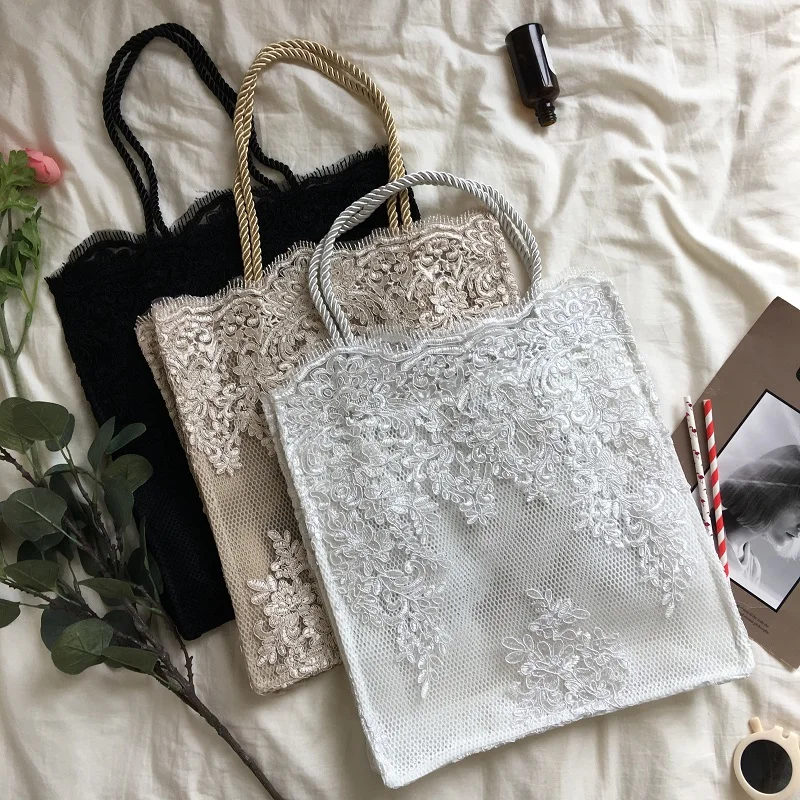 

Free Shipping 2pcs White Black Champagne Lace Handbag Wedding Birthday Bride Bridesmaid Gifts Bacheorette party Favors Gifts Bag