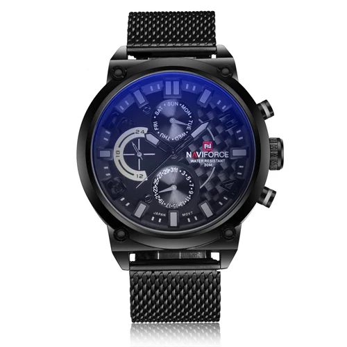 Топ бренд NAVIFORCE модные повседневные кварцевые часы мужские 30 м водонепроницаемые спортивные часы мужские сетчатые часы из нержавеющей стали 24 часа часы - Цвет: Black Grey