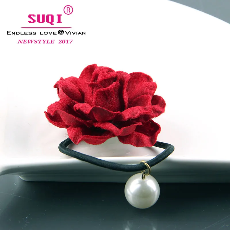 Women Vintage Hit Colors Elegant Handmade Rose Flower Shiny Venetian pearl Hair Rope accessories | Украшения и аксессуары