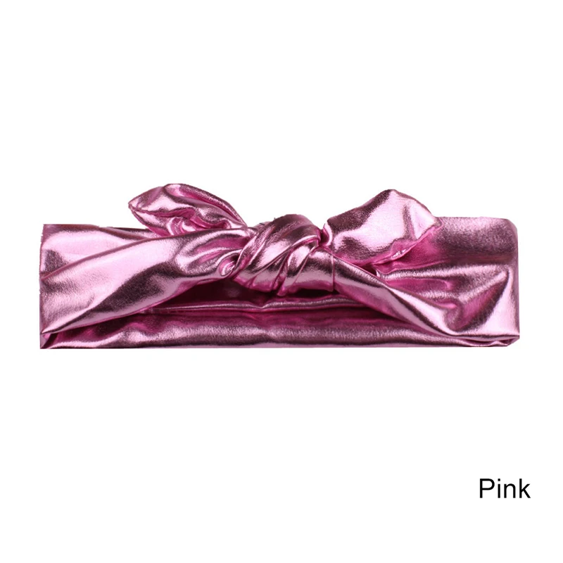 Pink Повязка на голову с металлическим узлом, бантиком, заячьими ушками для новорожденных девочек, малышей, милых кроликов, бронзовых кроличьих ушей, повязка для волос - Color: Pink