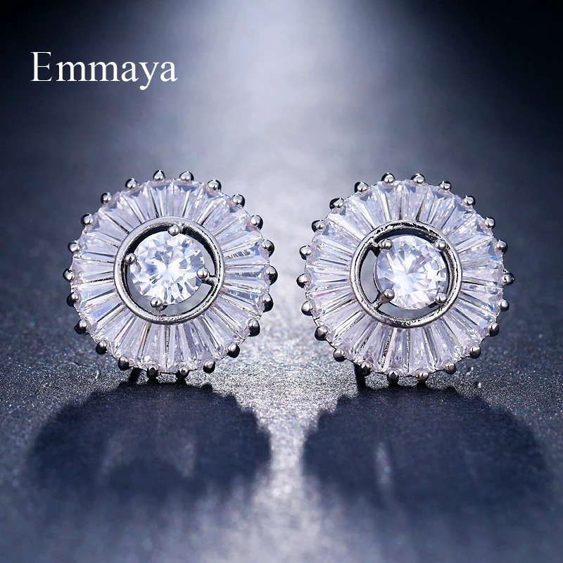 Модные женские серьги Emmaya серьги-гвоздики с круглым прозрачным цветным цирконом
