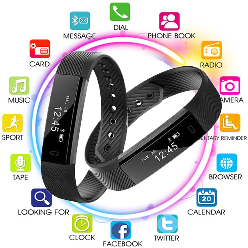 Smartband ID115 умный Браслет фитнес трекер Шагомер Bluetooth монитор сна Будильник