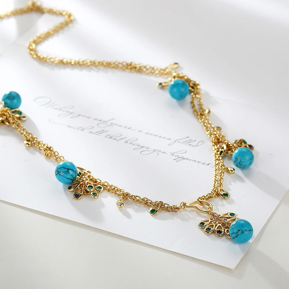 Viennois Gold Color Chain Necklaces For women Long Simulated Necklace Peacock Feathers Rhinestone Trendy | Украшения и аксессуары