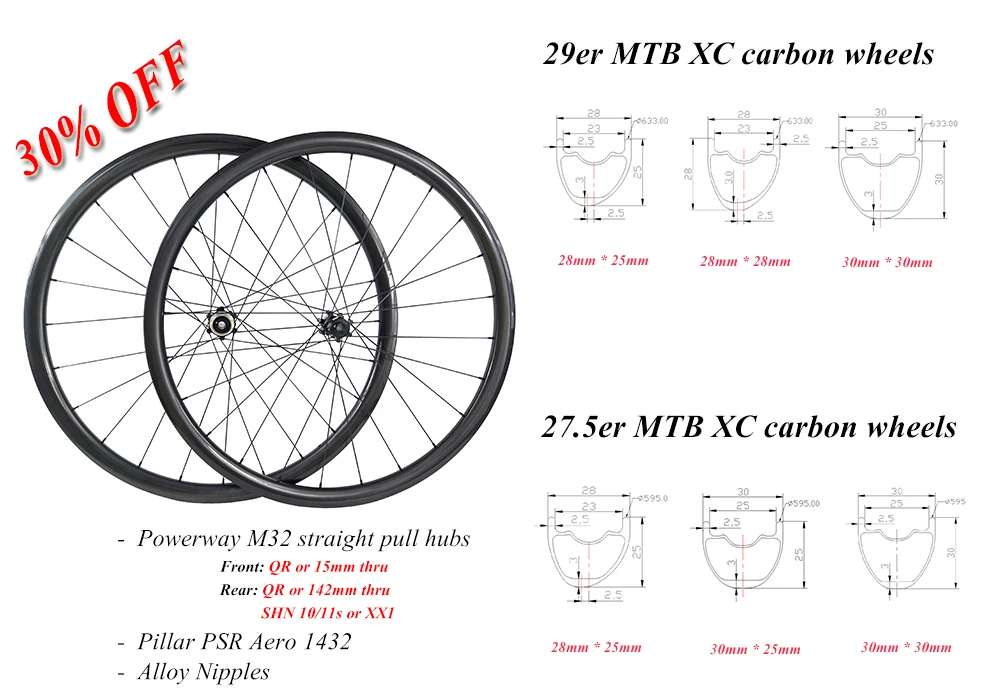 29er 650B MTB XC бескамерные карбоновые колеса 29in прямые тяговые 30X30 30X25 28X25 28X28 UD 3K 12K 24H 28H