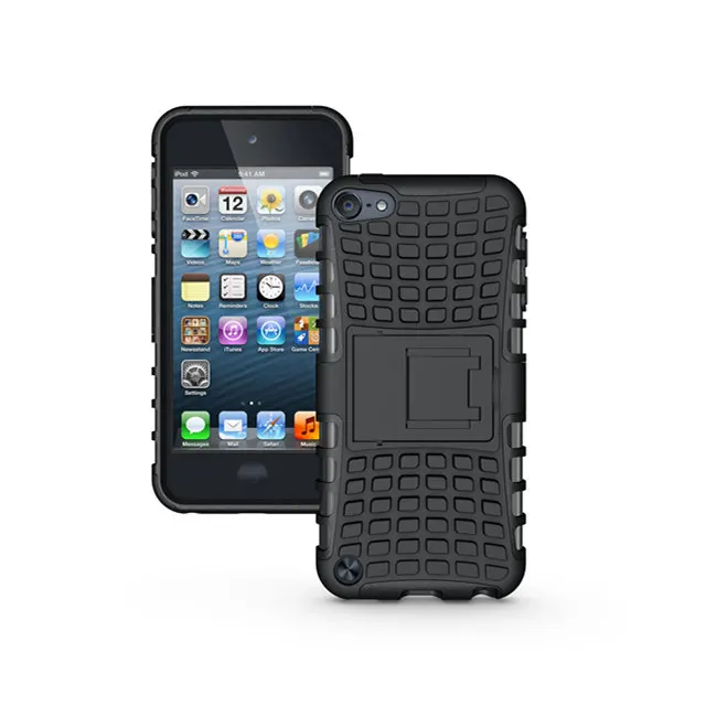 Черный Для Apple iPod Touch 5 6 воздействия 3D бронированный противоударный чехол из поликарбоната+ ТПУ Гибридный чехол-накладка жесткий чехол на заднюю панель с подставкой для Touch 5 6 Fundas - Цвет: Черный