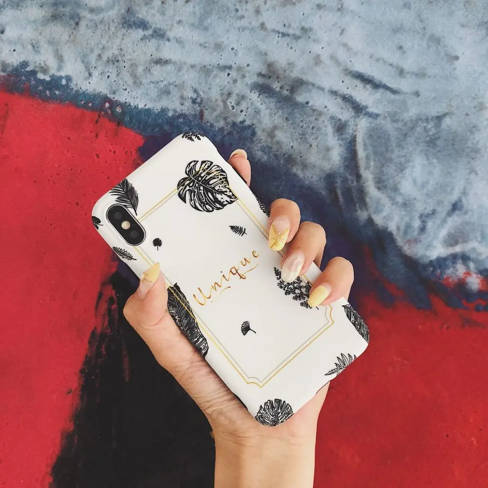 PGSD Мода простота письмо Ретро иллюстрация серого растения листья мягкий чехол