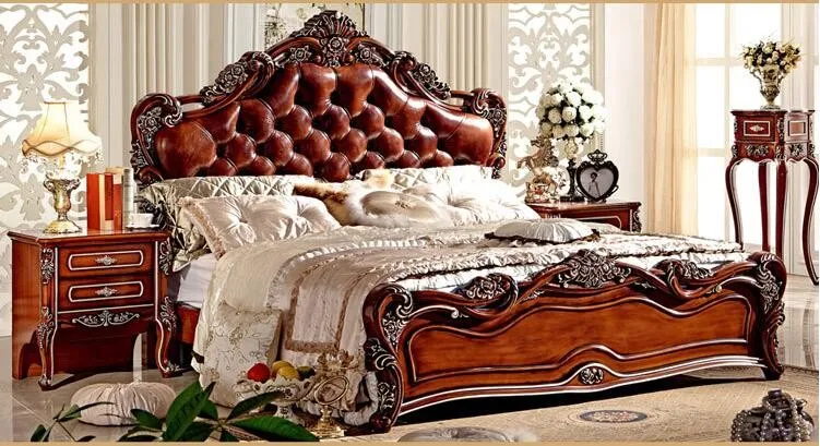 King size современная Европейская кровать из массива дерева Мода Резные 1,8 м кровать французская мебель для спальни 6590
