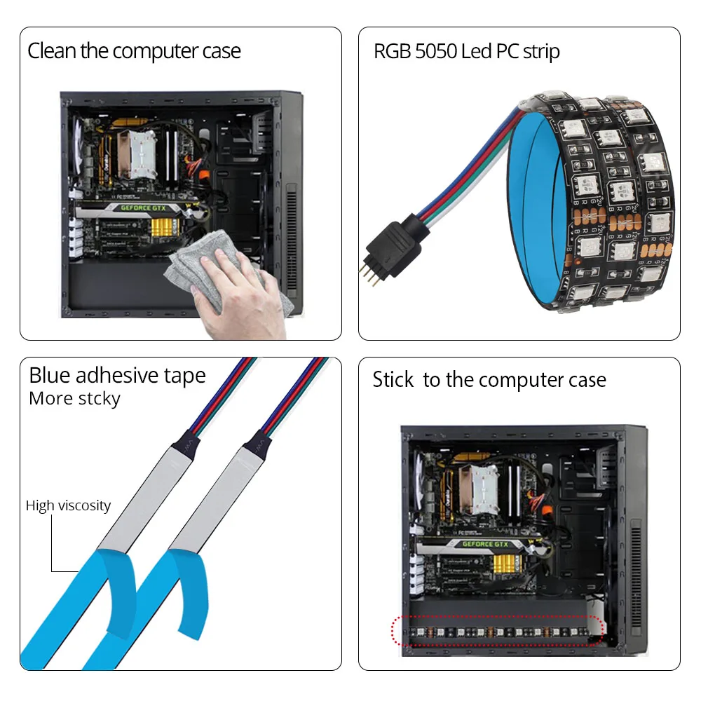 5050 12 В RGB Светодиодная лента для компьютерный корпус ПК украшение с SATA 17Key RF пульт