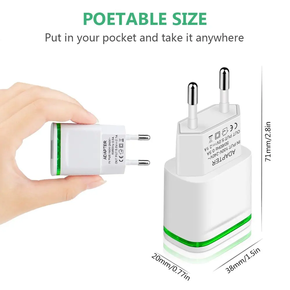 2 порта USB зарядное устройство адаптер 3.1A Зарядка для путешествий Светодиодная