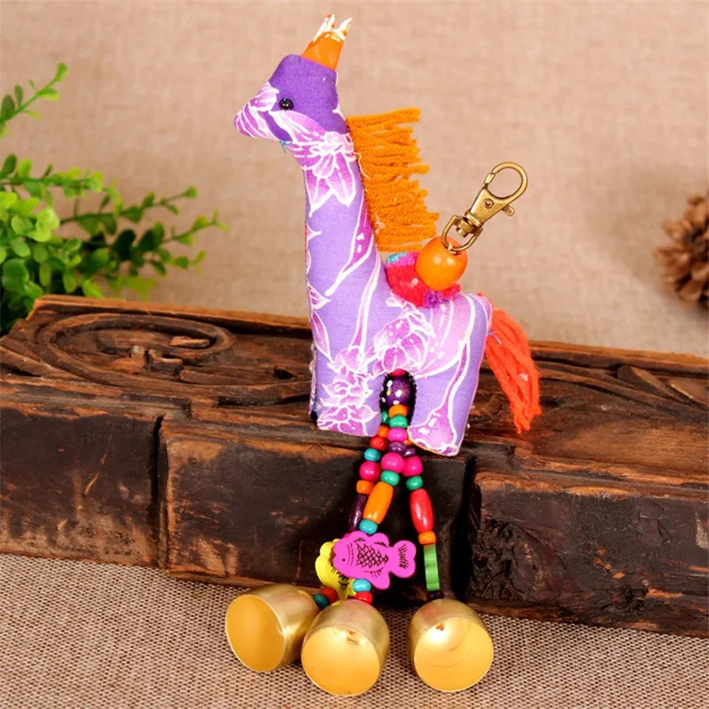 

10pcs Mix Horse Keyrings Thailand Keychain Jewelry Ethnic keyring Charm Pompom Tassel Animal Car Chain Holder Women Car Bag Key