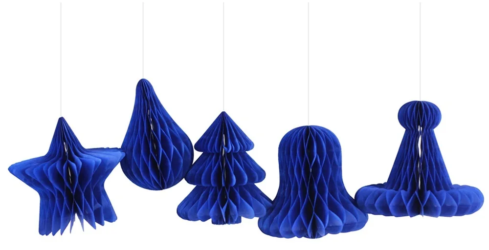 5 шт. мини 3D(темно-синий, золотой) Рождественская елка Соты Украшения Набор бумажные ремесла украшения для новогодней елки подвесной Декор