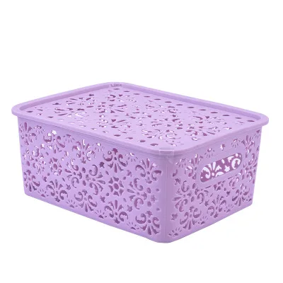Purple Пластиковые Полые домашнее хранилище корзина кухня ванная комната настольные Предметы детские игрушки отделка с крышкой корзина для хранения - Цвет: Purple