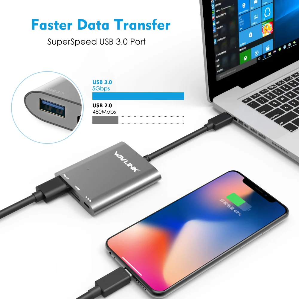 Алюминиевый концентратор USB C Wavlink внешний 3 1 Gen 2 Супер Скоростной типа с портами