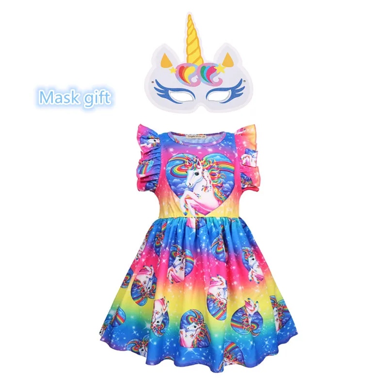 Gift mask New Girls for Party Rainbow unicorn Clothes Casual style Children Dresses 3~9 years old dress | Детская одежда и обувь