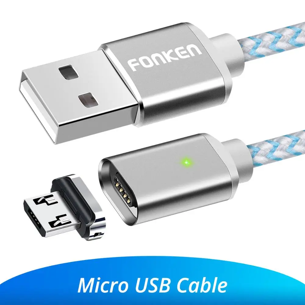 FONKEN Магнитный кабель Micro USB, магнитный кабель Mini USB для телефона, 1 м, а, шнур для быстрой зарядки, светодиодный кабель для синхронизации данных и мобильных телефонов - Цвет: white add micro plug