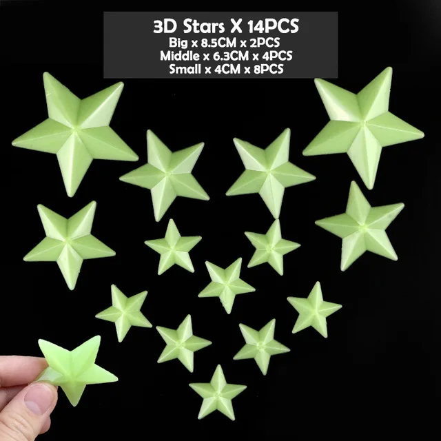 14PCS 3D Star Флуоресцентная светящаяся детская спальня комнаты для хранения Звезда Детская светится в темноте игрушки наклейка клейкая наклейка - Цвет: 14PCS 3D Star