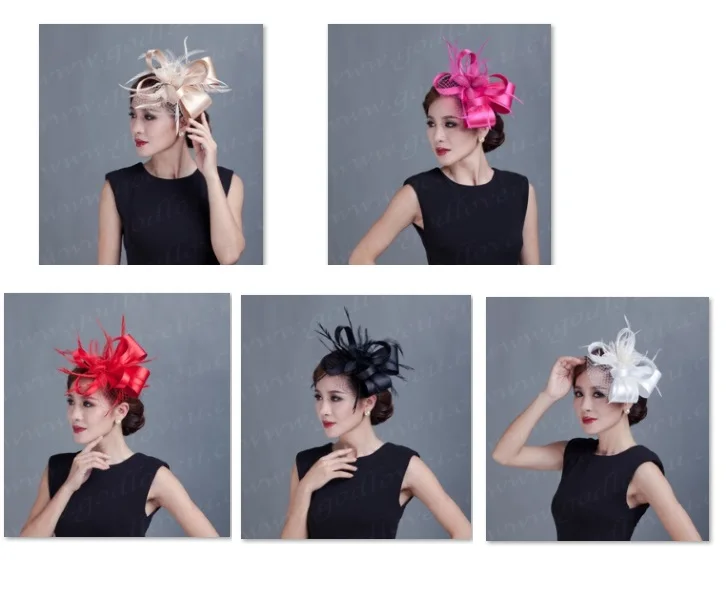 Женская шляпа с белыми перьями и цветами 5 цветов |