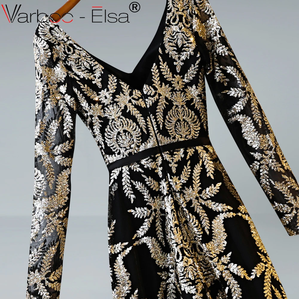 VARBOO_ELSA Sexy V Neck black gold Sequined Long Prom Dresses 2019 Formal Party Dress luxury Arabic evening in stock | Свадьбы и