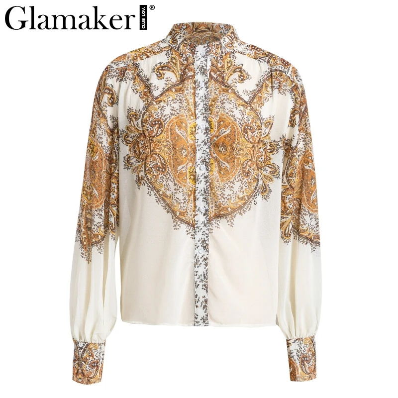 Print Glamaker, с принтом пейсли, сексуальная Элегантная блузка Футболка, женская белая летняя рубашка с длинным рукавом, блузка, Женская мода, Осенние Топы - Цвет: Print