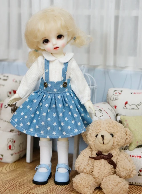T02-X633 лучший детский подарок 1/8 1/6 bjd куклы аксессуары Одежда ручной работы белая рубашка Звезда платье 1 шт