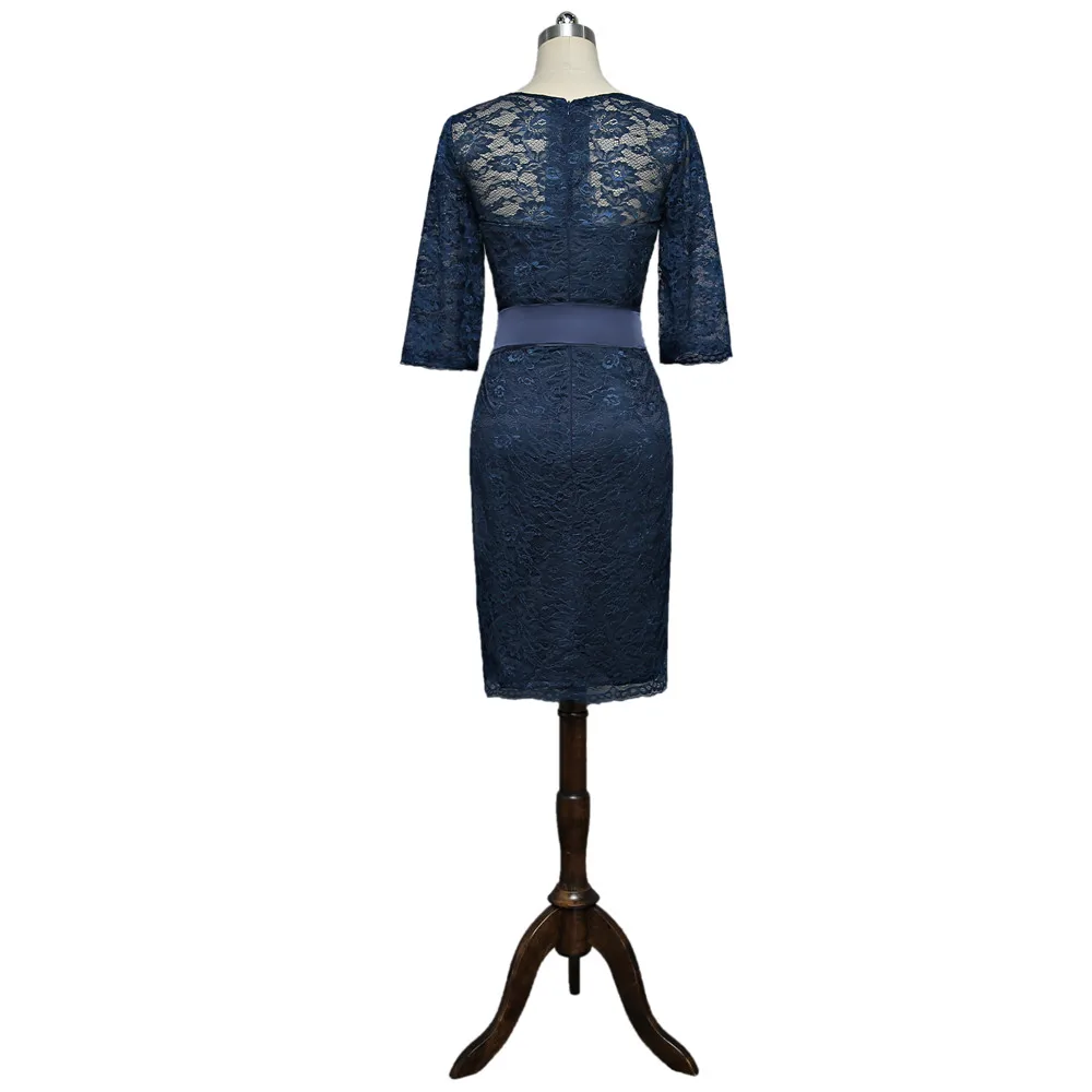 Navy Blue Mother Of The Bride Dresses Sheath 3/4 Sleeves Lace Bow Plus Size Short Formal Groom Dress For Wedding | Свадьбы и