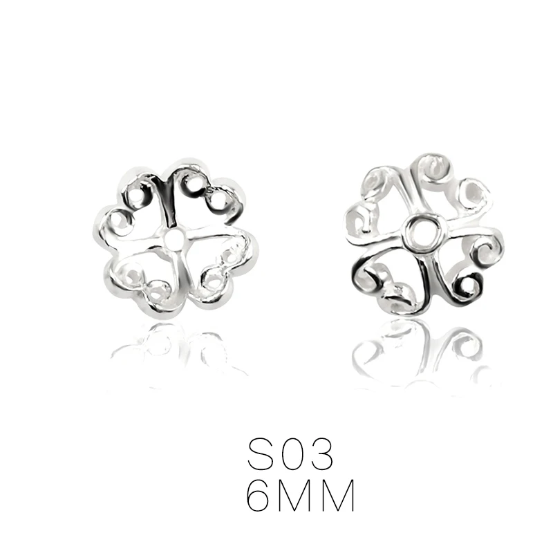 S03-6MM Лучшее качество, 5-8 мм, пара, Стерлинговое Серебро 925 пробы, бусины в виде цветка, бусины для ожерелья и браслета, фурнитура для изготовления ювелирных изделий - Цвет: S03-6MM
