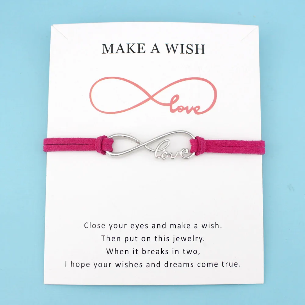 Infinity Love Antique Silver Charm Card Bracelets Red Black Pink Royal Blue Suede Women Men Boy Girl Unisex Jewelry Gift | Украшения и