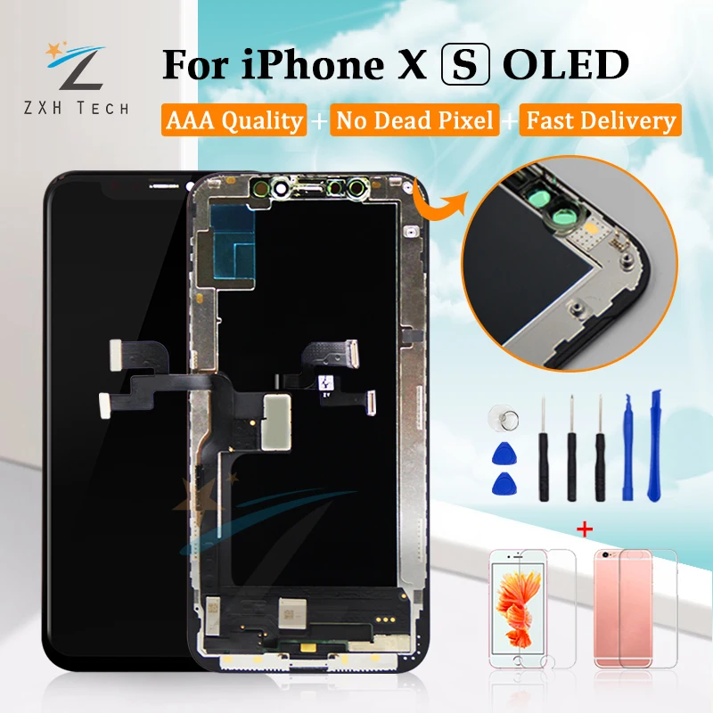 

Great OLED For iPhone X Display With 3D Touch Digitizer Assembly for iPhone X LCD XR XS OLED /TFT Screen Replacement with Gifts