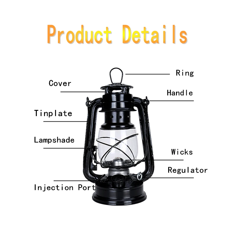 

24cm Retro Classic Kerosene Lamp 6 Colors 235 LED Dimmable Kerosene Lanterns Wick Portable Lights Paraffin Hurricane Lamp